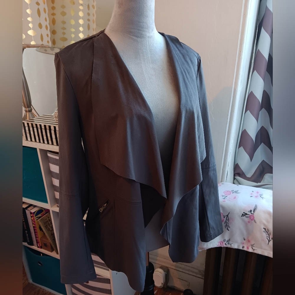 Gray faux suede jacket with zipper pockets